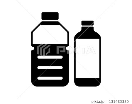 複数のペットボトルのアイコン　モノトーン 131483380
