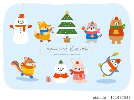 冬の動物たちのかわいいイラスト素材 131483548