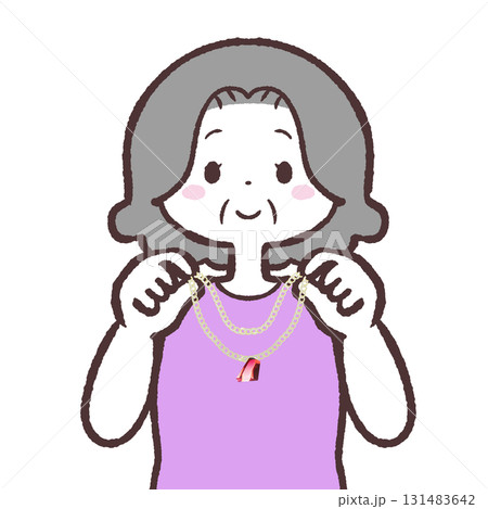 ネックレスを合わせるシニア女性のイラスト 131483642
