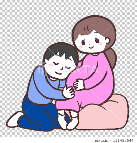 一對夫婦感受胎動的插圖 131483644