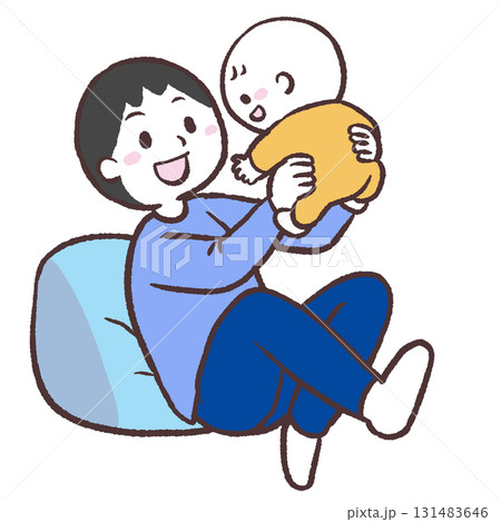 赤ちゃんを抱っこするパパのイラスト 131483646