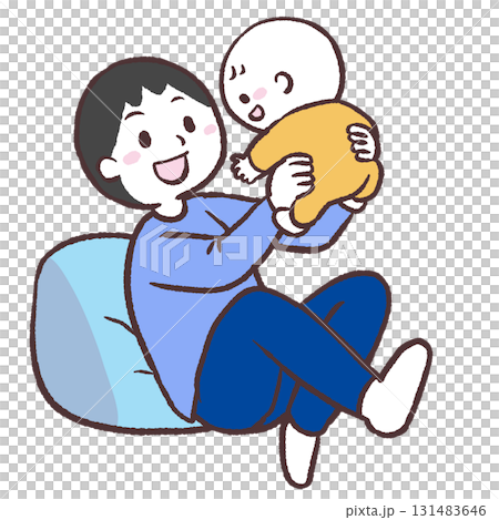 Illustration of a dad holding a baby 131483646