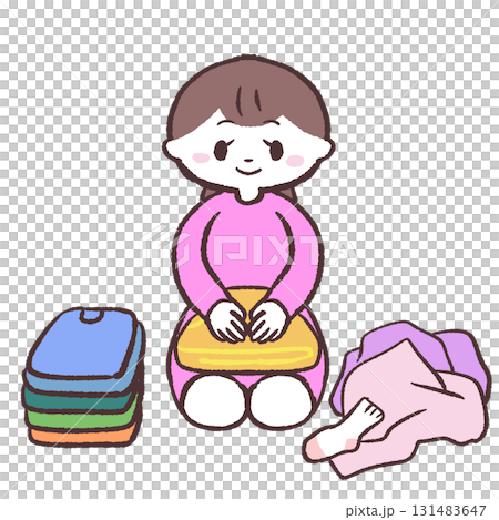 Illustration of a woman folding clothes 131483647