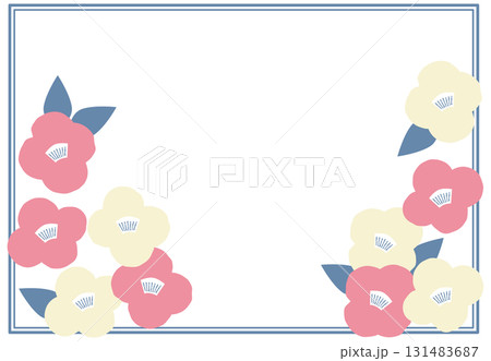 シンプルな椿の花の横フレーム枠背景素材イラスト シンプルな椿の花の横フレーム枠背景素材イラスト 131483687