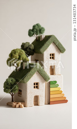 Eco house green roof sustainable energy efficiency tree miniature model architecture environment clean 131483734