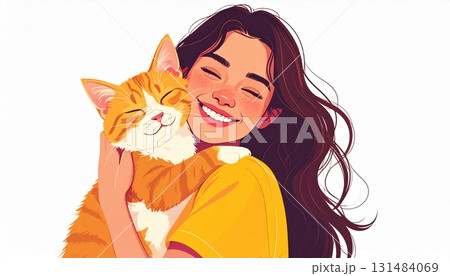 猫と女性の微笑み 131484069