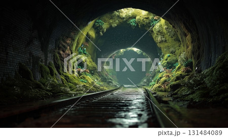 苔と光に満ちた廃線トンネル 131484089