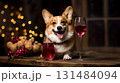 赤いグラスを持つコーギー 131484094