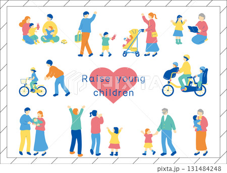 家族みんなの子育てイラストセット 131484248