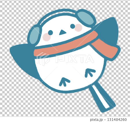 一隻戴著耳套和圍巾飛行的長尾山雀 131484260