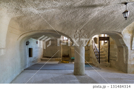 Interior of Cavusin Old Rock Mosque, Turkish: Cavusin Koyu Eski Kaya Camii, in Cavusin, Cappadocia, Turkey 131484314