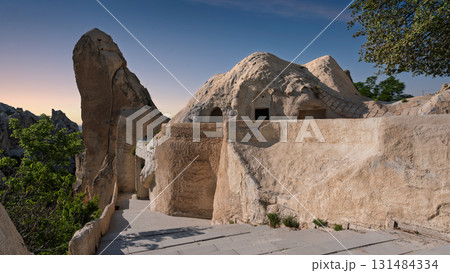 Ancient rock-cut Chapel of St. Barbara at Goreme Open Air Museum, a UNESCO World Heritage site in Cappadocia, Turkey 131484334