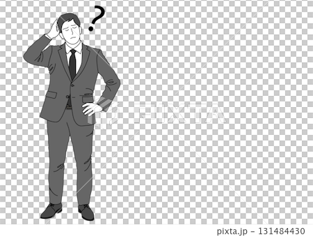 一位商人擔心疑慮的插圖，全身正面，單色 131484430