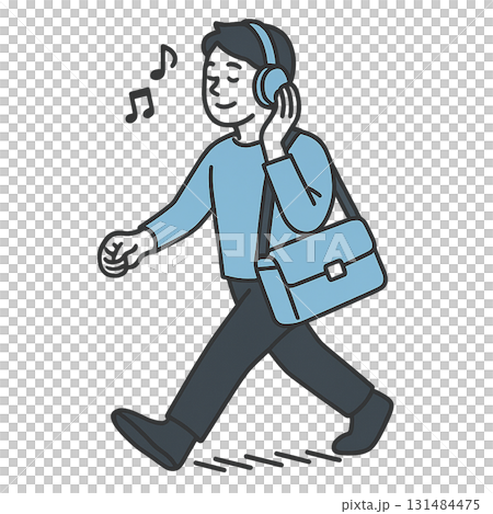 音楽を聴きながら歩く男性 131484475