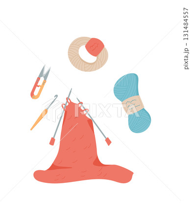 Yarn, sewing, and crochet tools in flat cartoon graphic style. DIY activity for craft lovers, featuring hand tools and creative projects. Ideal for children's craft classes hobby activities. Yarn, sewing, and crochet tools in flat cartoon graphic style. DIY activity for craft lovers, featuring hand tools and creative projects. Ideal for children's craft classes hobby activities. 131484557