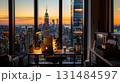高層ビルから見える夕暮れの街並みコーギー 131484597