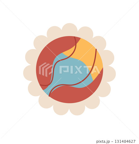 Simple postage stamp with flat color design in modern style. Abstract graphic featuring vibrant colors and shapes. Suitable for trendy decoration, stationery, or creative projects. Simple postage stamp with flat color design in modern style. Abstract graphic featuring vibrant colors and shapes. Suitable for trendy decoration, stationery, or creative projects. 131484627