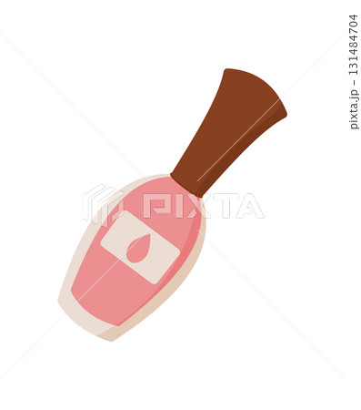 Nail polish in a stylish bottle, representing beauty and cosmetic product. Colorful, flat design emphasizes simplicity and elegance. Ideal for fashion, health, beauty branding. 131484704