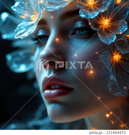 ガラスの花の髪の女性 131484872