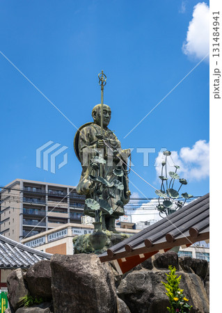 Statue of monk Kukai at Shitenno-ji Temple in Osaka, Japan 131484941