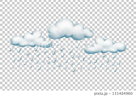Cheerful cartoon rain clouds with falling droplets,crafted with soft watercolor washes and textured colored pencils.For childrens books,weather themes and playful seasonal designs Cheerful cartoon rain clouds with falling droplets,crafted with soft watercolor washes and textured colored pencils.For childrens books,weather themes and playful seasonal designs 131484960