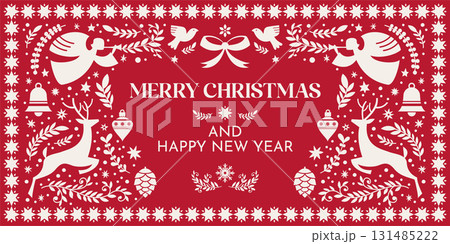 Merry Christmas Angels Folk Card 131485222