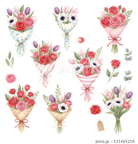 Set of flower characters. Watercolour illustration design. Set of flower characters. Watercolour illustration design. 131485259