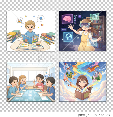 Set of school boys and girls characters learning. illustration design. 131485285