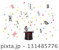 シルクハットから飛び出るトランプカード 131485776
