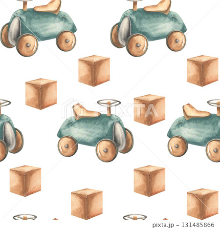 Baby boy seamless pattern in pastel colors with vintage cartoon cars and wooden cubes watercolor illustration. Hand drawn kids first toys background for baby shower textile,new born fabric design Baby boy seamless pattern in pastel colors with vintage cartoon cars and wooden cubes watercolor illustration. Hand drawn kids first toys background for baby shower textile,new born fabric design 131485866