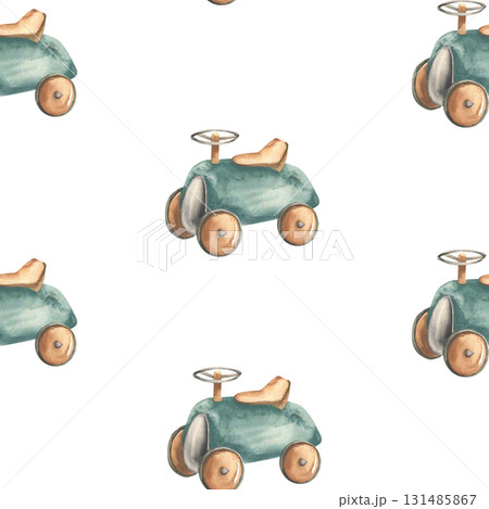Retro car toys watercolor seamless pattern for baby boy wallpaper, textile design. Hand drawn vintage rustic background with cartoon cute vehicles clipart for wrapping,fabric design Retro car toys watercolor seamless pattern for baby boy wallpaper, textile design. Hand drawn vintage rustic background with cartoon cute vehicles clipart for wrapping,fabric design 131485867