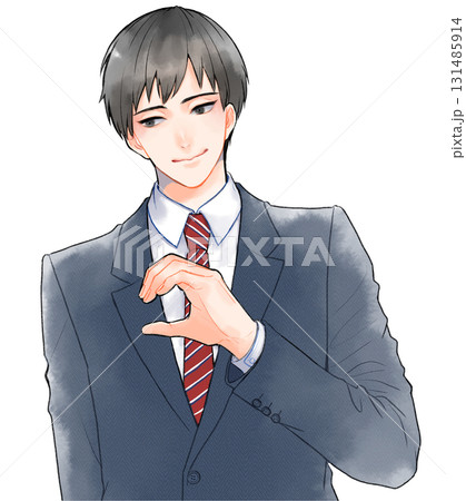 ハートポーズをするスーツを着た男性のイラスト ハートポーズをするスーツを着た男性のイラスト 131485914