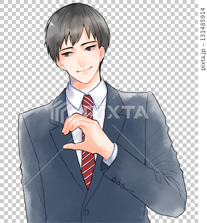 ハートポーズをするスーツを着た男性のイラスト ハートポーズをするスーツを着た男性のイラスト 131485914