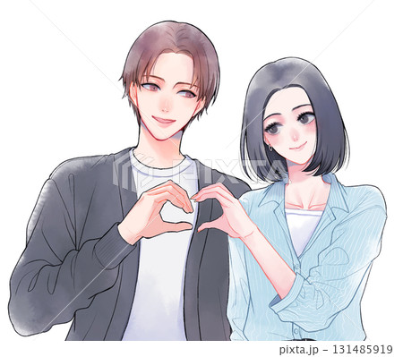 ハートポーズをする恋人のイラスト 131485919