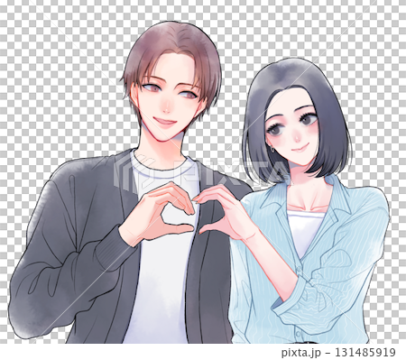 ハートポーズをする恋人のイラスト 131485919