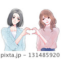 ハートポーズを作る女性同士のカップルイラスト 131485920