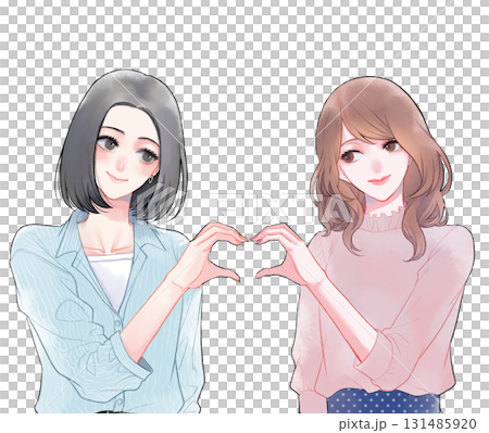 一對女性情侶擺出心形姿勢的插圖 一對女性情侶擺出心形姿勢的插圖 131485920