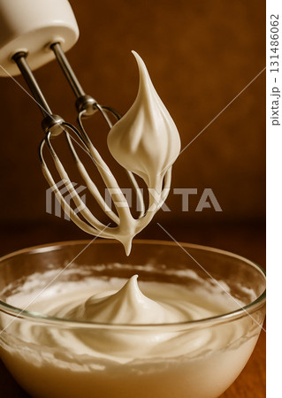 泡立てられた生クリームとハンドミキサー 泡立てられた生クリームとハンドミキサー 131486062