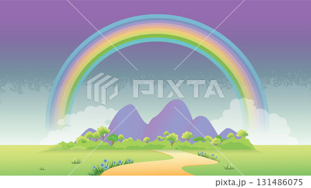 Colorful Rainbow Arching Across Open Field Colorful Rainbow Arching Across Open Field 131486075