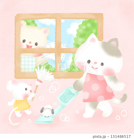 大晦日_大掃除をする動物たちのイラスト 131486517