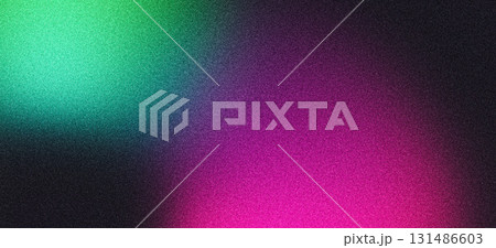 Grainy background, abstract pink magenta green noise texture vibrant glowing color gradient shape, black backdrop dark banner poster header cover wallpaper design 131486603