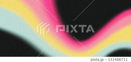 Vibrant red orange yellow blue psychedelic grainy gradient color flow wave on black background retro music cover dance party poster design 131486711
