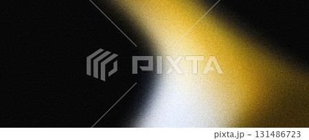 Grainy poster background, yellow white abstract color gradient shape on black noise texture banner, dark backdrop design 131486723