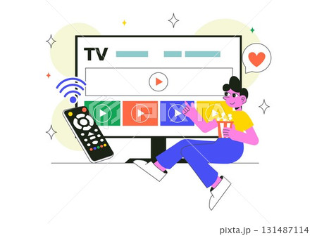 Subscription Streaming TV Vector Illustration Featuring Online Media Platforms with Educational, Entertainment, and News Content in a Flat Background 131487114