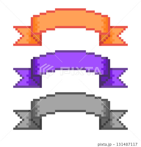 ハロウィンカラーのデコレーションリボン3色のピクセルイラストレーション ハロウィンカラーのデコレーションリボン3色のピクセルイラストレーション 131487117