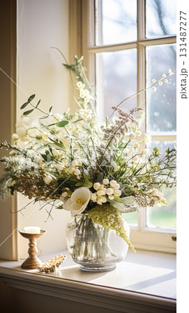 Beautiful bouquet of flowers in vase. Floral arrangement 131487277