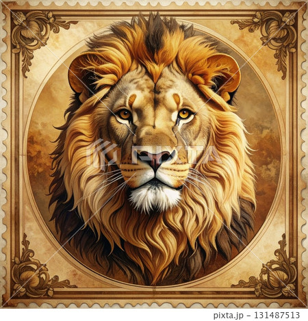 Vintage postage stamp of a lion Vintage postage stamp of a lion 131487513