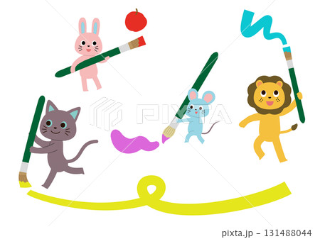 絵の具で楽しそうにお絵描きをしているかわいい動物たち 絵の具で楽しそうにお絵描きをしているかわいい動物たち 131488044