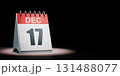 December 17 Calendar Spotlighted on Black Background 131488077