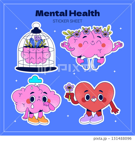 Expressive Brain and Heart Characters in Emotional Mental Health Sticker Collection 131488096